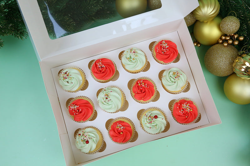 6 or 12 x Cupcakes - Red & Green Christmas